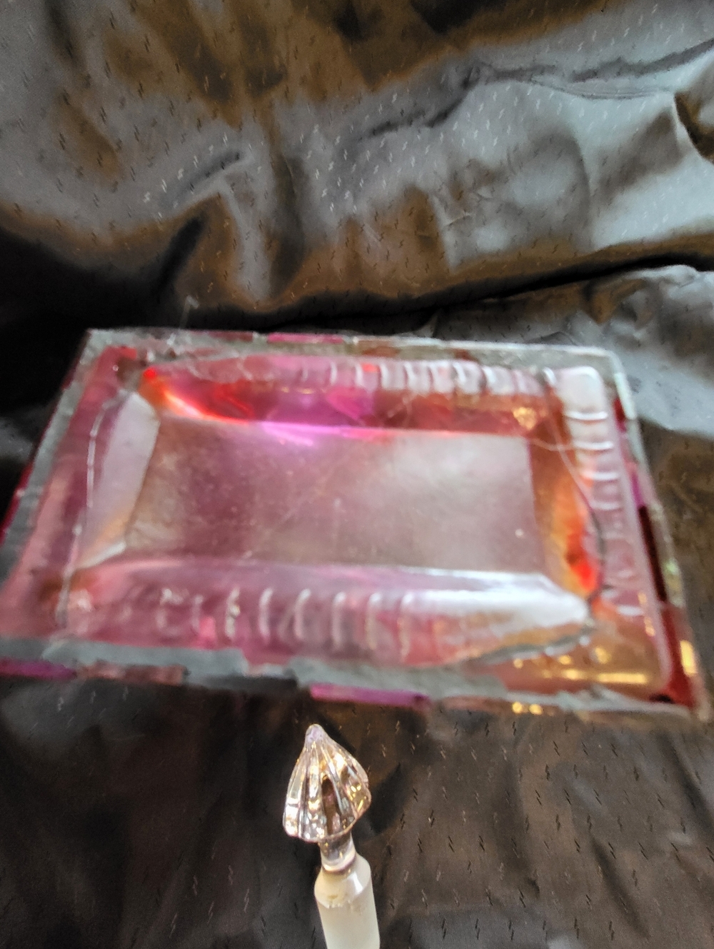 Faceted 5.5 x 3 In. Glass Perfume Bottle with Pink Mosaic Panels With Stopper - Picture 6 of 12